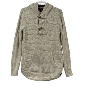 Boho Toggle Hoodie Sweater Curved Hem Neutral Cozy Womens Large Pullover Top